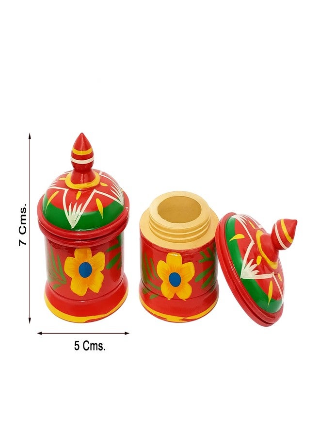 Fine Craft India Wooden Kumkum Box Sindoor Dani - Hand-Painted Multicolor Traditional Sindoor Dibbi Set of 2 Best Gift for Bride (3 Inch Height) Sindoor_Dibbi001 - Image 2